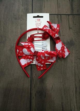 Набор новогодние заколки и обруч+резинка