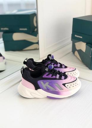 Детские подростковые кроссовки для девочек 32-37 черные фиолетовые1 фото