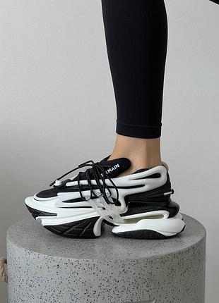 Женские кожаные кроссовки в стиле balmain unicorn low-top black/white