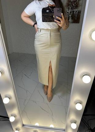 Джинсовая юбка белая бежевая с разрезом 42-60 размер5 фото