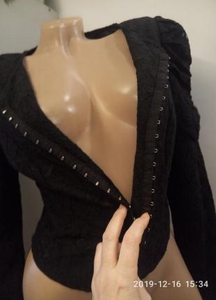 Укорочений жакет з гіпюру пишний рукав7 фото