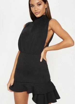 Black high neck frill hem bodycon dress2 фото