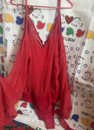 Шикарний боді червоний в горох #барбі блуза шифонова2 фото