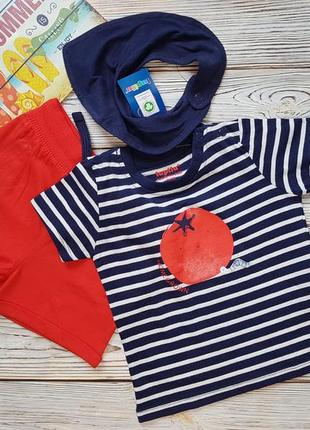 Літній ошатний набір, костюм для хлопчика футболка, шорти та слинявчик на 1 рікик від lupilu