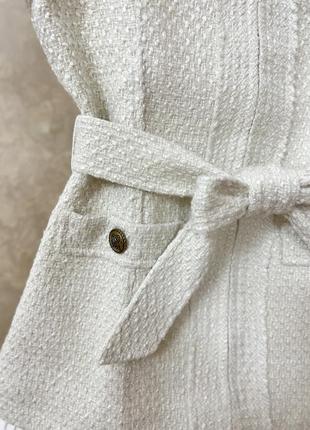 Трендовое твидовое платье на змейке с поясом карманами шерсть твид молочный белый цвет sandro6 фото