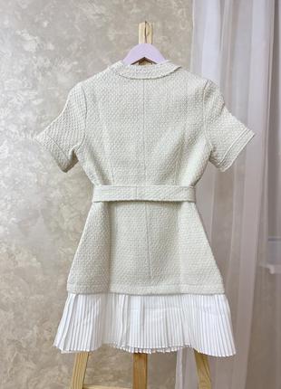 Трендовое твидовое платье на змейке с поясом карманами шерсть твид молочный белый цвет sandro8 фото