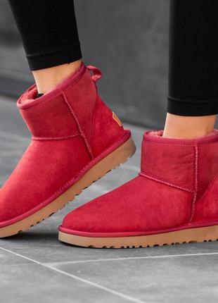 🌹ugg classic vine red🌹зимние женские замшевые красные уги/угги/сапоги с мехом, жіночі угі