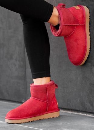 🌹ugg classic vine red🌹зимние женские замшевые красные уги/угги/сапоги с мехом, жіночі угі3 фото