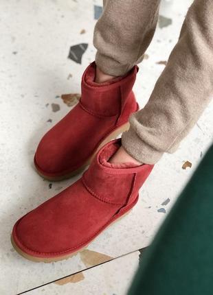 🌹ugg classic vine red🌹зимние женские замшевые красные уги/угги/сапоги с мехом, жіночі угі6 фото