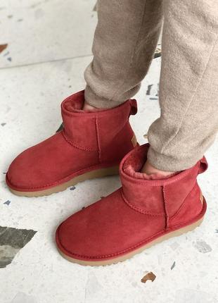 🌹ugg classic vine red🌹зимние женские замшевые красные уги/угги/сапоги с мехом, жіночі угі7 фото