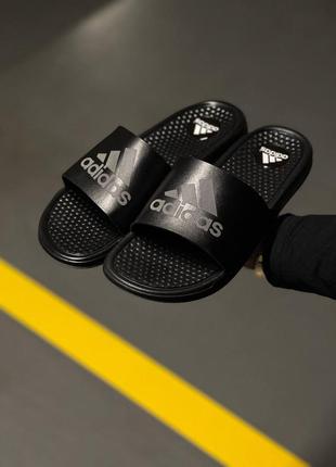Adidas black reflective, шльопанці адідас, чорні шльопанці1 фото