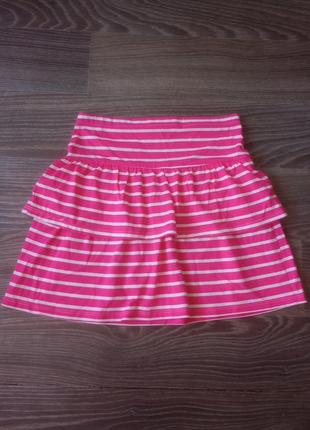 Коттоновая розовая в белую полоску юбочка для девочек1 фото