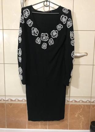 Шикарное платье чёрное з жемчугом франция eleni viare