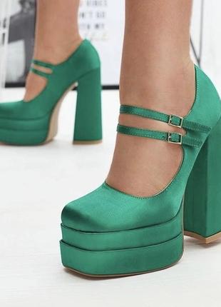 Туфли босоножки на каблуках и платформе зеленые и синие2 фото