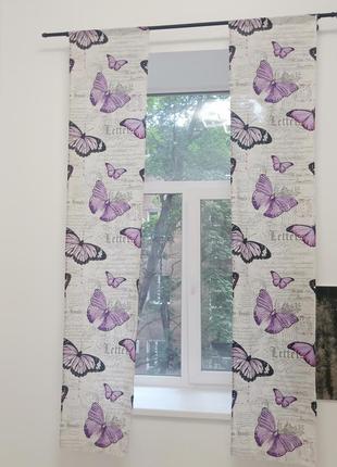 Плотные кухонные шторки с бабочками1 фото