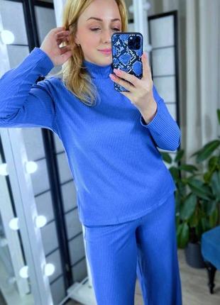 Костюм в рубчик 🔵 48 46 р 44 42 размеры большие женская батал женский комплект р набор двойка турция штаны свободные прямые брюки кофта