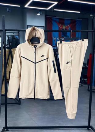 Сентичный бежевый спортивный костюм комплект nike tech fleece с капюшоном бежевый осенний спортивный костюм nike tech fleece костюм найк хл