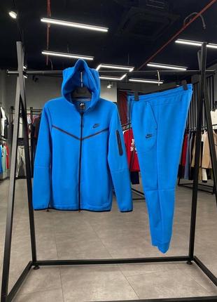 Демисезонный синий спортивный костюм nike tech fleece с капюшоном синій спортивний костюм nike tech fleece костюм найк