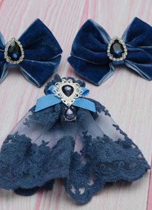 Темно-синий набор в школу (галстук и банты)