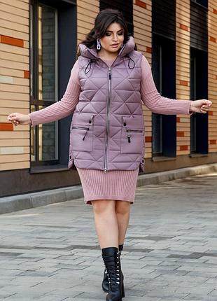 Жилетка стьобана з капюшоном великі розміри