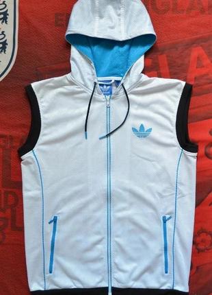 Adidas originals mens street mesh full zip sleeveless hooded top white/solar blue оригинальная майка1 фото