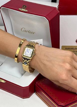 Часы наручные женские золотистые брендовые в стиле cartier