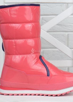 Дутики жіночі високі зимові чоботи super gear рожеві корал на липучках4 фото