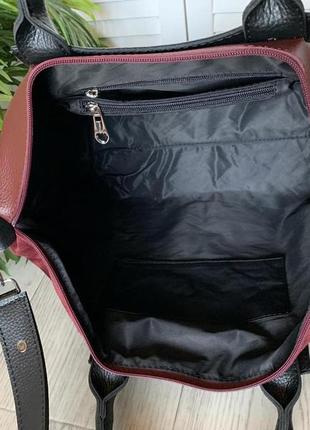 Жіноча бордова сумка велика формат а4  натуральний замш і екошкіра4 фото