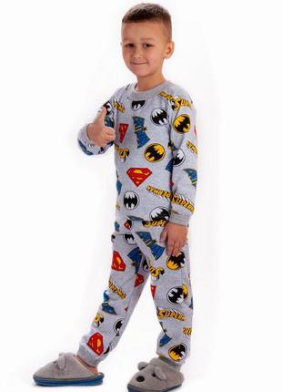 Теплая пижама с начесом, утепленная детская пижама на байке, пижама для мальчиков человекик паук, бетмен5 фото