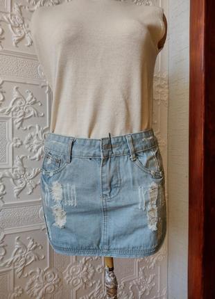 Літня джинсова спідниця з потертостями  fashion jeans