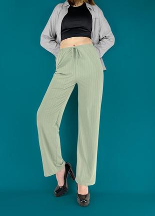 Брюки палаццо женские летние штаны свободные трикотажные цвет фисташка s/m