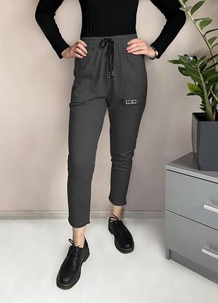 Штани жіночі зимові з начосом зі щільного трикотажу темно-сірий xl