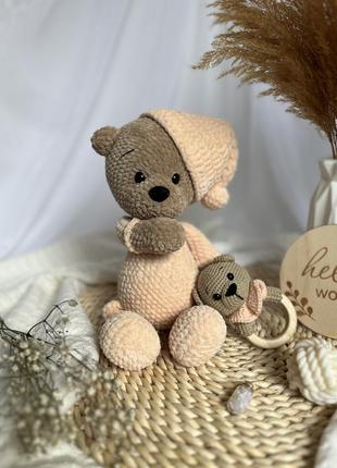 Плюшевий ведмідь, вʼязаний ведмедик, гризунець, набір для новонароджених1 фото