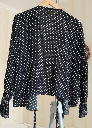 🖤🤍 рубашка на запах. в горох. рюши. штапель. вискоза7 фото