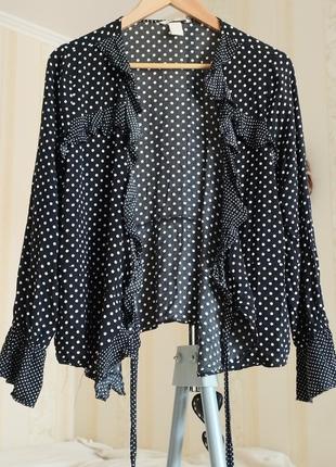🖤🤍 рубашка на запах. в горох. рюши. штапель. вискоза3 фото