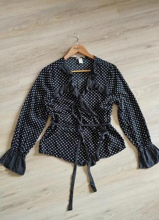 🖤🤍 рубашка на запах. в горох. рюши. штапель. вискоза2 фото