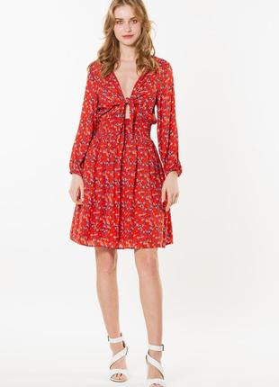 Красное летнее мини платье в цветочки  ⁇  pepe jeans marta dress  ⁇  имитация топ юбка3 фото