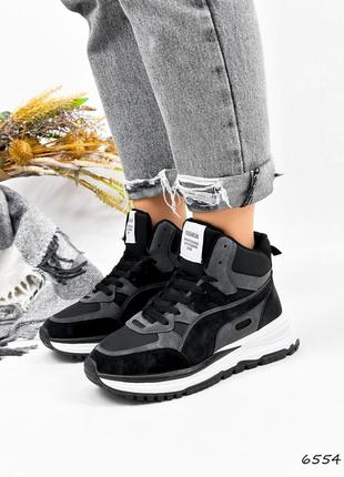 Распродажа 36 37рр ботинки кроссовки женские skeety черные + темно серый зима
