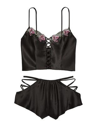 Victoria's secret lace-up satin cami set комплект, піжама