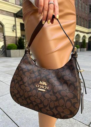 Женская коричневая сумка, coach с фирменным принтом из экокожи люксового качества9 фото