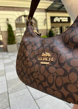 Женская коричневая сумка, coach с фирменным принтом из экокожи люксового качества5 фото