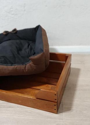 Зручний і стильний лежак для тварин з дерев'яним каркасом, лежанка, матрац для тварин2 фото