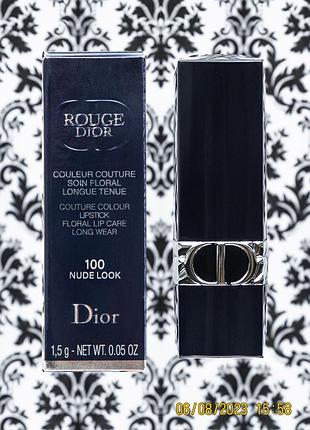 Стійка нюдова помада для губ christian dior rouge lipstick 100 nude look velvet 1.5 г
