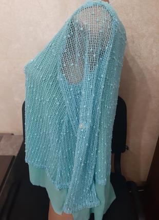 Нарядная голубая с пайетками кофта, блузка , р.38-402 фото