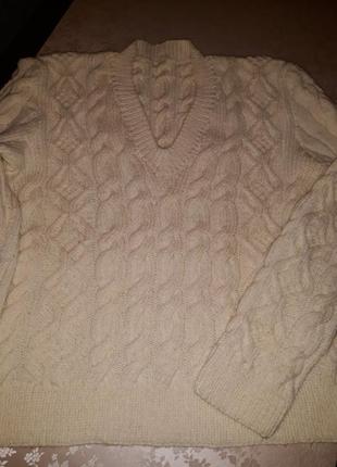 Вязаный пуловер  с v-образным вырезом ручной работы размер m -46 (укр) цвет: молочный1 фото