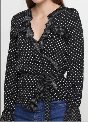 🖤🤍 рубашка на запах. в горох. рюши. штапель. вискоза4 фото