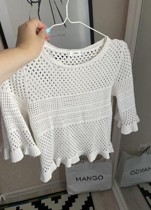 Чудова кофта вʼязана хлопок біла сітка mango