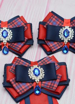 Комплект украшений в красно-синем цвете (галстук и банты)4 фото