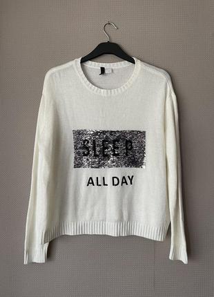 Жіночий светер h&m розмір м білий з принтом із паєток 3