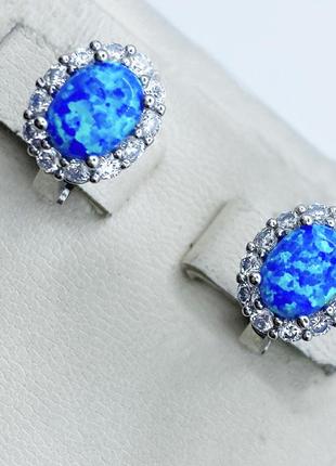 Сережки серебряные с синим опалом 4,23 г